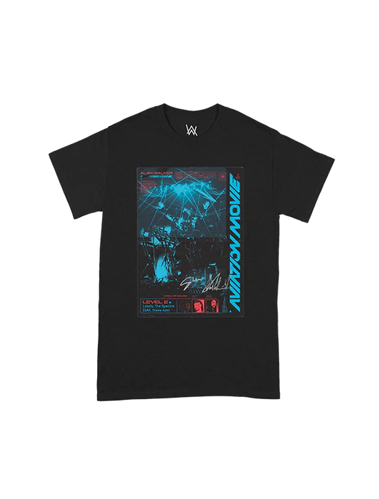 Alan Walker Aviation Movie Level 2 Tee featuring the dynamic concert scene movie poster.