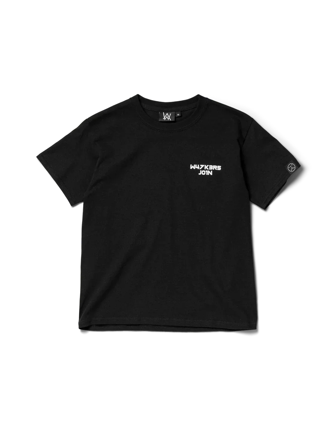 Classic black kids t-shirt featuring the 'W4LK3RS JOIN' slogan and Alan Walker's logo on the chest.