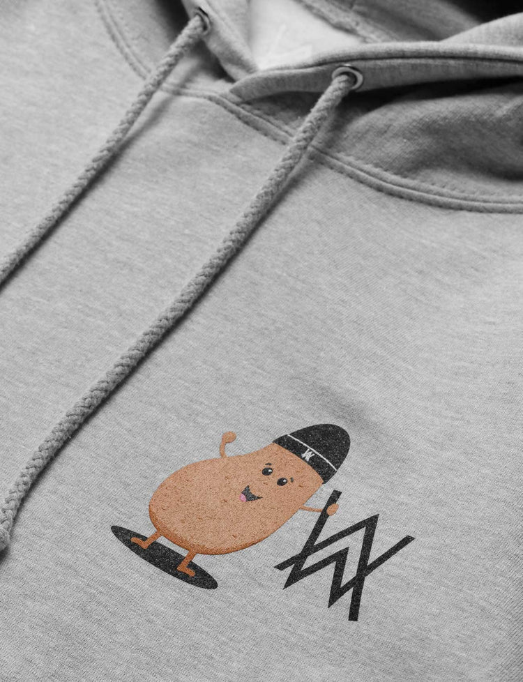 Up-close image capturing the adorable cartoon potato logo on the Potato Logo Hoodie, adding a touch of playfulness.