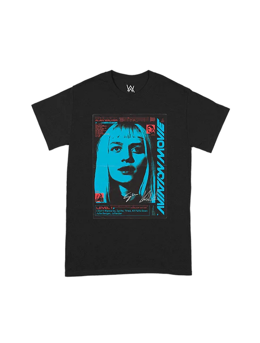 Alan Walker Aviation Movie Level 1 Tee with the cyan and red portrait movie poster print.
