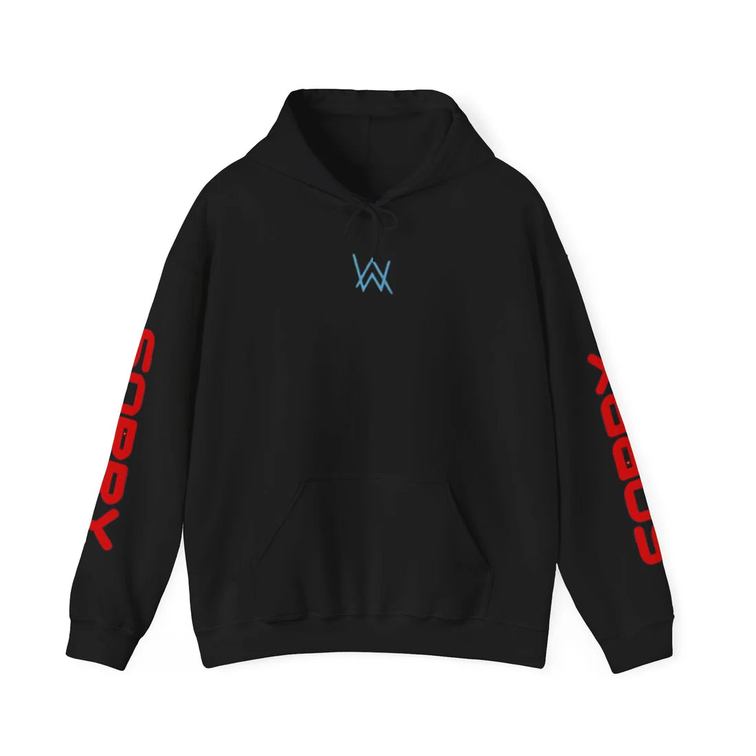 Model wearing the Alan Walker Sorry Song Hoodie, showcasing the blue logo on the chest and 'SORRY' in red on the sleeves.