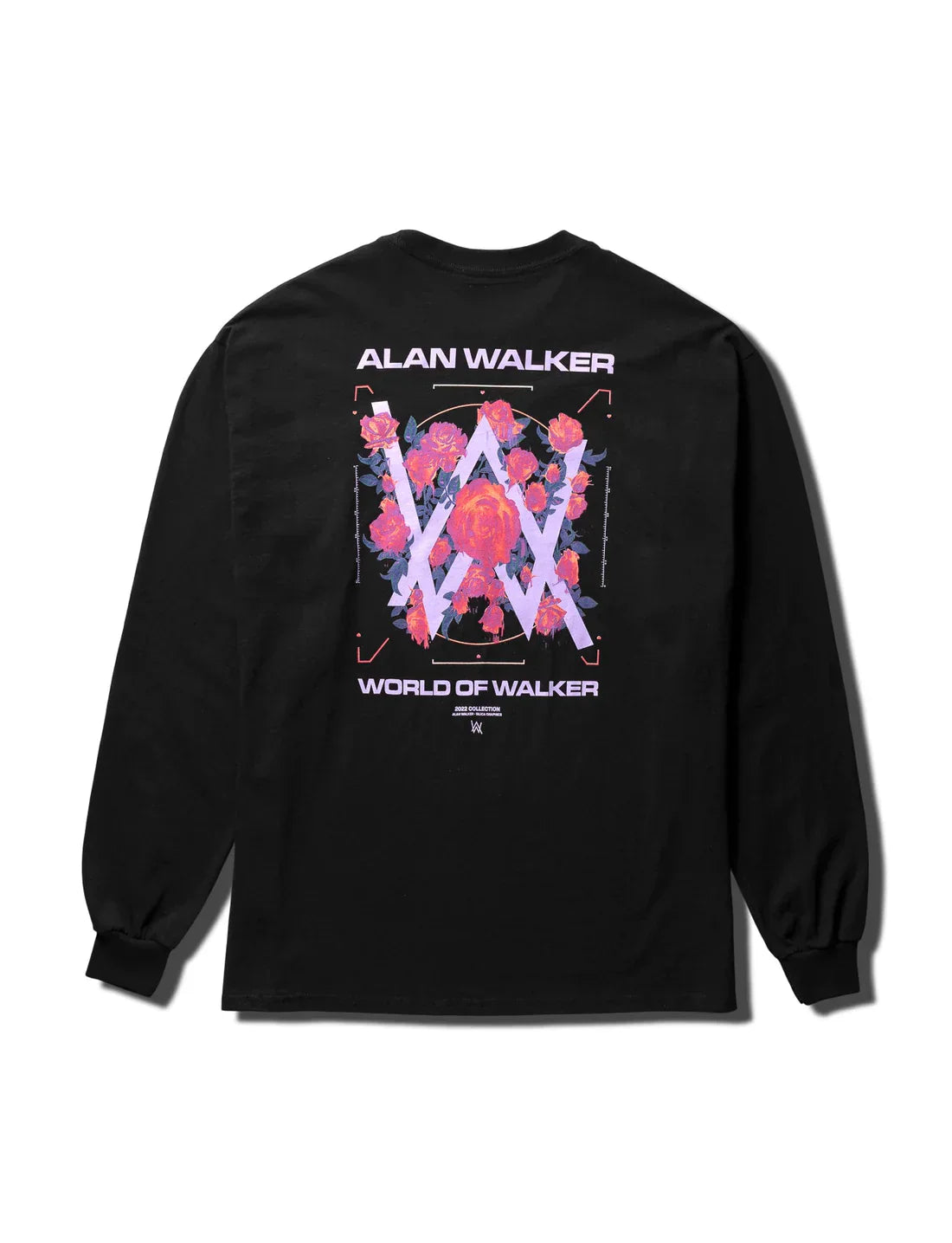 Elegant full-back graphic on the Melting Rose Longsleeve showcasing Alan Walker's iconic logo adorned with a rose motif.