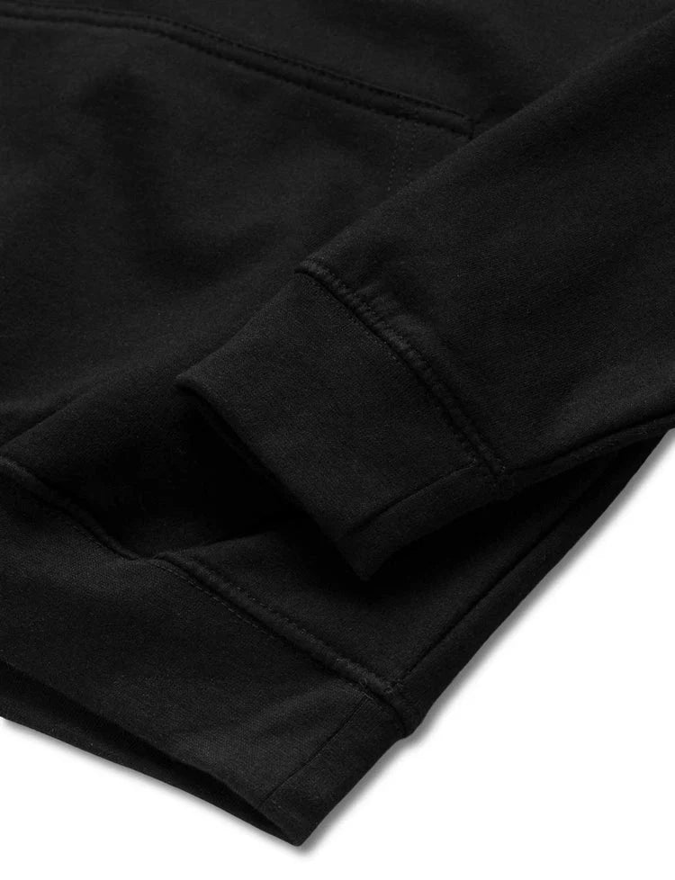 Cuffed sleeve of a black Alan Walker hoodie, emphasizing comfort and style for the modern electronic music enthusiast.