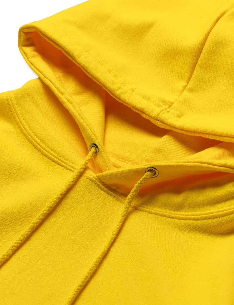 Detail of the drawstring hood on Yellow Walkerverse Stage Hoodie